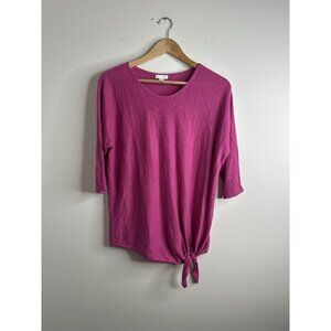 J Jill Sweater Blouse Womens XS Linen Blend 3/4 Sleeve Tie Hem Pullover Top